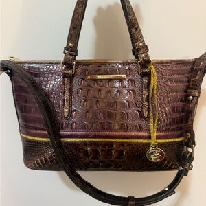Brahmin Purple and Brown Crocodile-Embossed Women's Handbag Pre-Owned